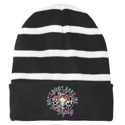 Somebody Save Me Country Music Striped Beanie with Solid Band