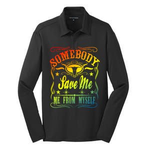 Somebody Save Me From Myself Country Silk Touch Performance Long Sleeve Polo