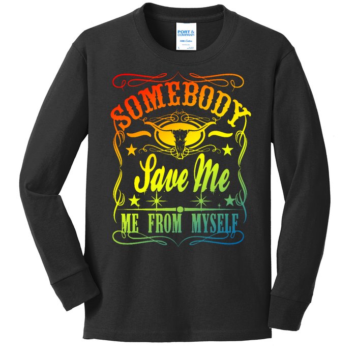 Somebody Save Me From Myself Country Kids Long Sleeve Shirt