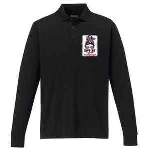 Support Squad Messy Bun Pink Warrior Breast Cancer Awareness Performance Long Sleeve Polo