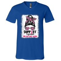 Support Squad Messy Bun Pink Warrior Breast Cancer Awareness V-Neck T-Shirt