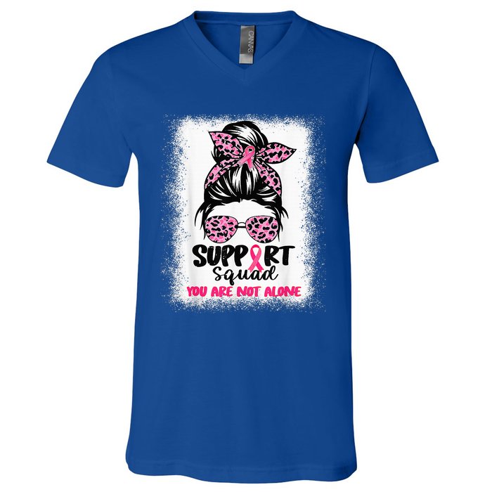 Support Squad Messy Bun Pink Warrior Breast Cancer Awareness V-Neck T-Shirt