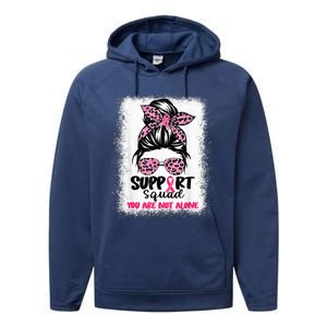 Support Squad Messy Bun Pink Warrior Breast Cancer Awareness Performance Fleece Hoodie