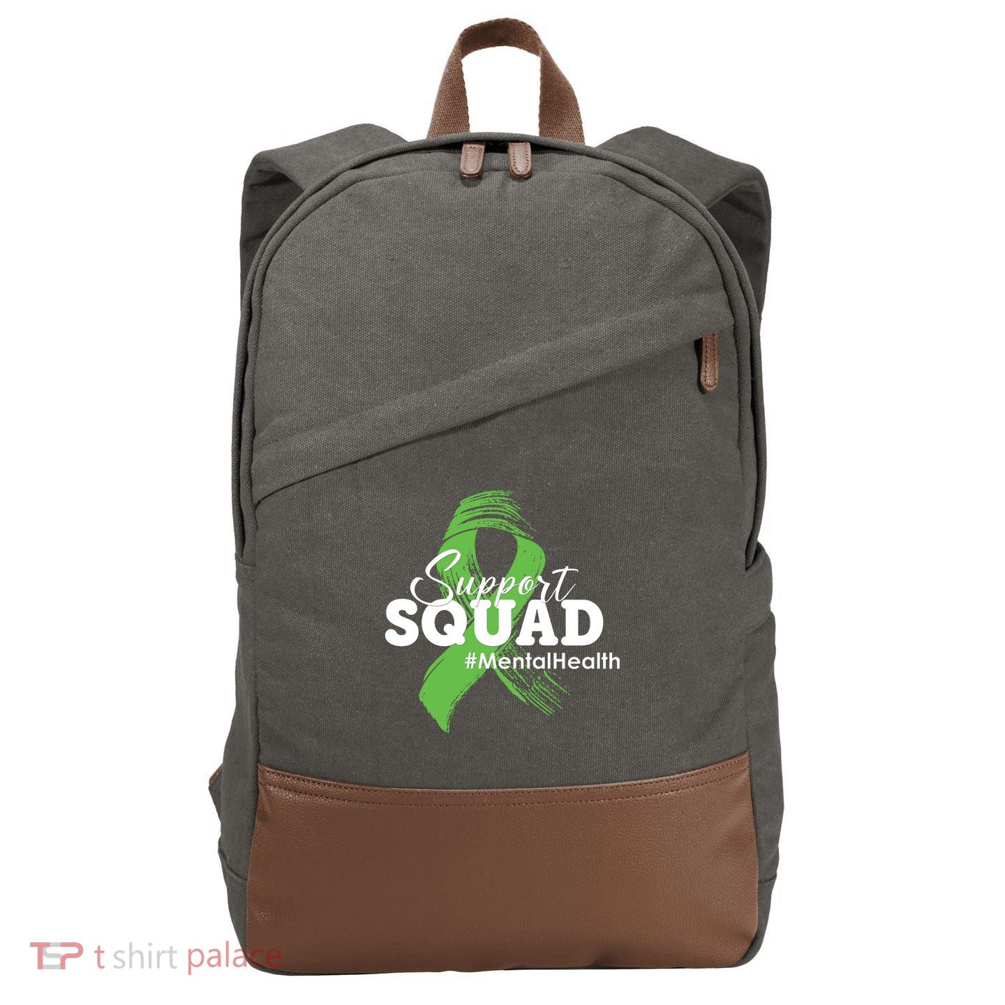 Support Squad Mental Health Awareness Ribbon Cotton Canvas Backpack