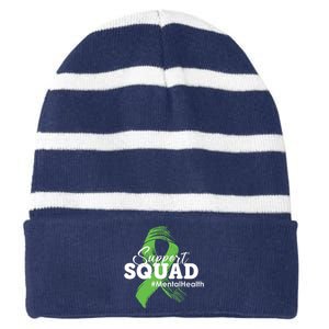 Support Squad Mental Health Awareness Ribbon Striped Beanie with Solid Band