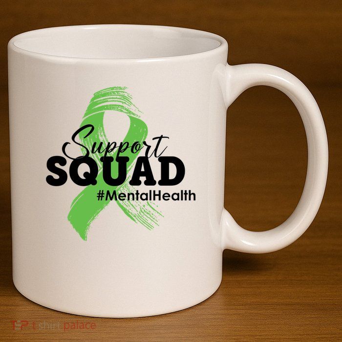 Support Squad Mental Health Awareness Ribbon 11oz C Handle Ceramic Mug
