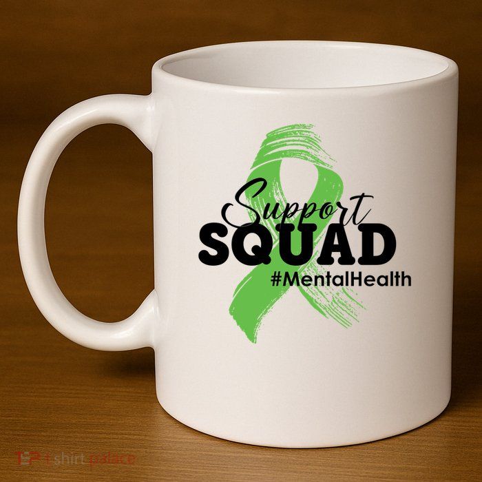 Support Squad Mental Health Awareness Ribbon 11oz C Handle Ceramic Mug