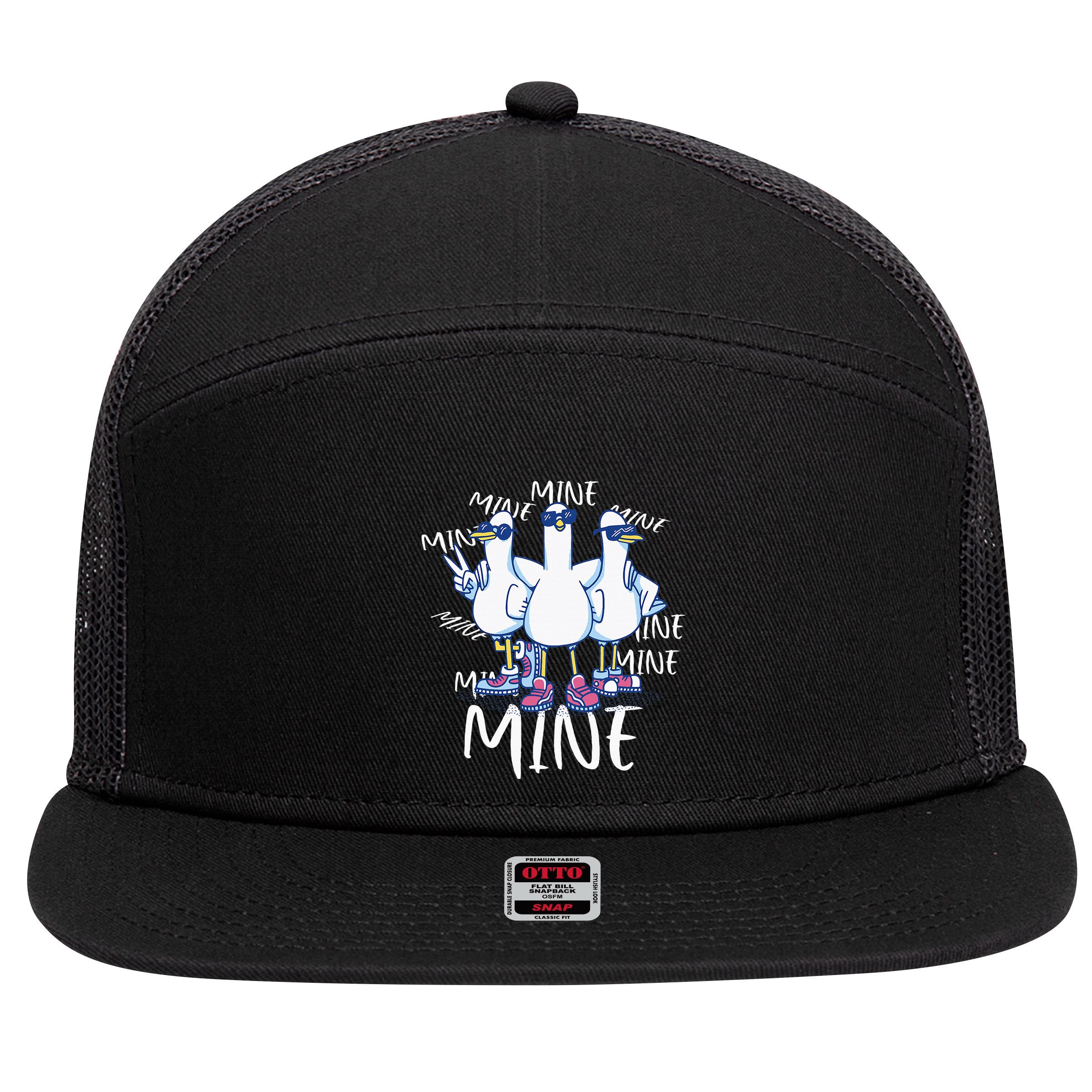 Seagull Saying Mine Funny Pigeon Retro Ocean Life 7 Panel Mesh Trucker Snapback Hat