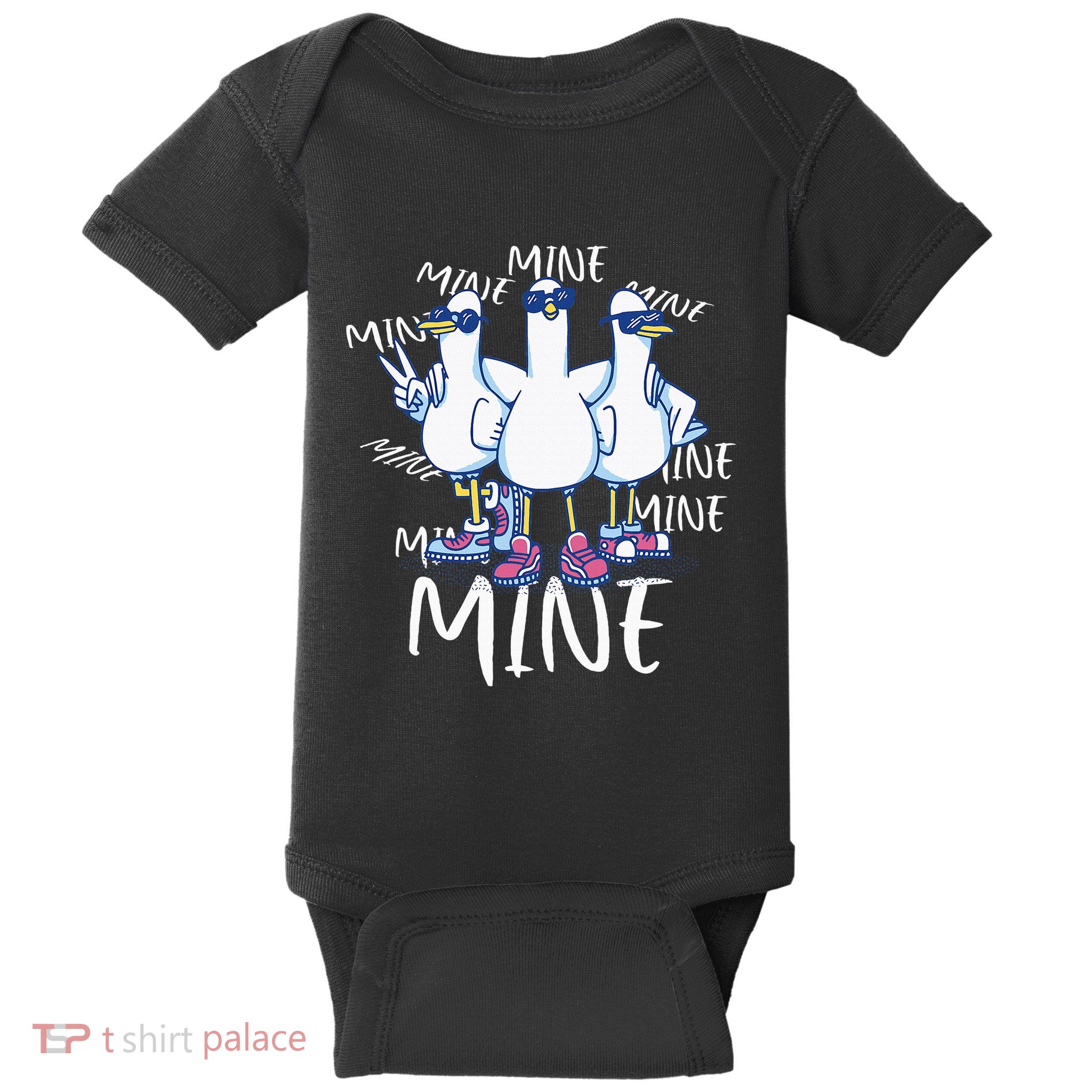 Seagull Saying Mine Funny Pigeon Retro Ocean Life Baby Bodysuit