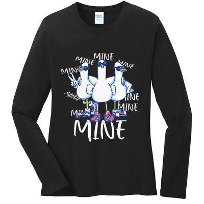 Seagull Saying Mine Funny Pigeon Retro Ocean Life Ladies Long Sleeve Shirt
