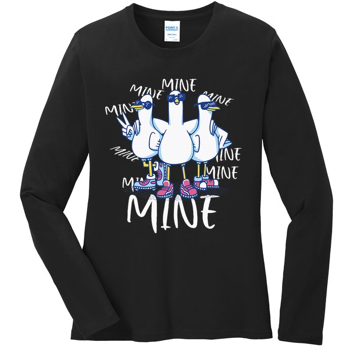 Seagull Saying Mine Funny Pigeon Retro Ocean Life Ladies Long Sleeve Shirt