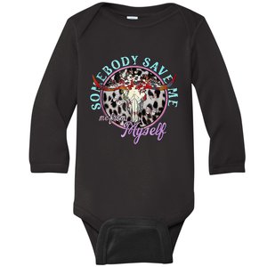 Somebody Save Me Country Music Retro Cowgirl Baby Long Sleeve Bodysuit