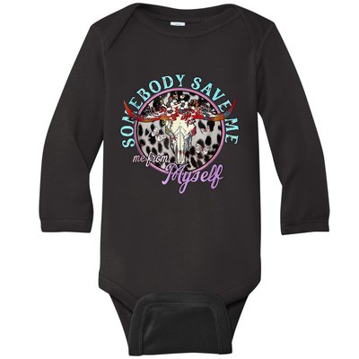 Somebody Save Me Country Music Retro Cowgirl Baby Long Sleeve Bodysuit