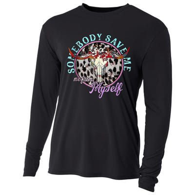 Somebody Save Me Country Music Retro Cowgirl Cooling Performance Long Sleeve Crew