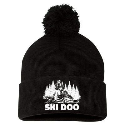 Snowmobiling Snow Machine Snowmobile Ski Doo Pom Pom 12in Knit Beanie