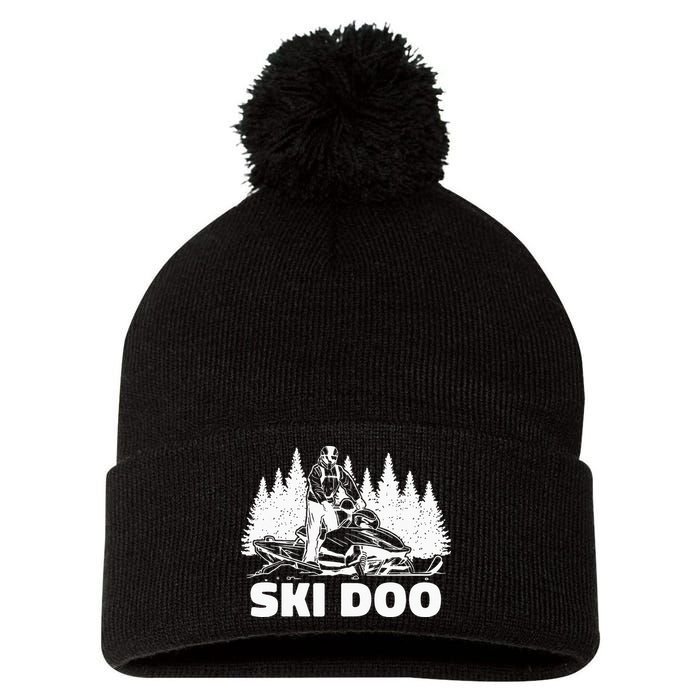 Snowmobiling Snow Machine Snowmobile Ski Doo Pom Pom 12in Knit Beanie