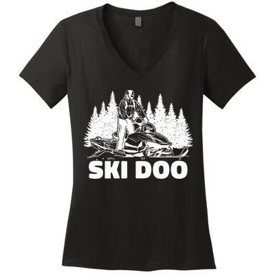 Snowmobiling Snow Machine Snowmobile Ski Doo Women's V-Neck T-Shirt
