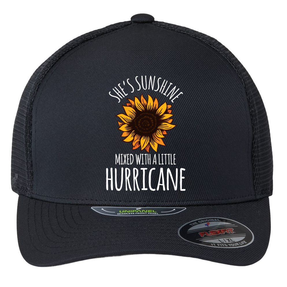 She's Sunshine Mixed With A Little Hurricane Funny Summer Great Gift Flexfit Unipanel Trucker Cap