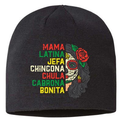 Sugar Skull Mama Latina Dia De Los Muertos Mexican Halloween Sustainable Beanie