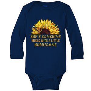 She's Sunshine Mixed With A Little Hurricane Sunflower Meaningful Gift Baby Long Sleeve Bodysuit