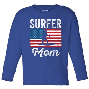 Surfer Surf Mom American Flag Funny Surfing Surfboard Cute Gift Toddler Long Sleeve Shirt