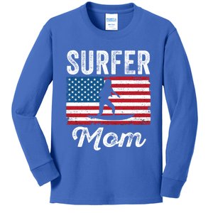 Surfer Surf Mom American Flag Funny Surfing Surfboard Cute Gift Kids Long Sleeve Shirt