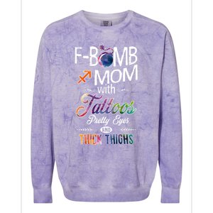 Sagittarius Sign Mom With Tattoos Pretty Eyes Thick Thighs Gift Colorblast Crewneck Sweatshirt