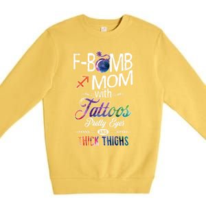 Sagittarius Sign Mom With Tattoos Pretty Eyes Thick Thighs Gift Premium Crewneck Sweatshirt