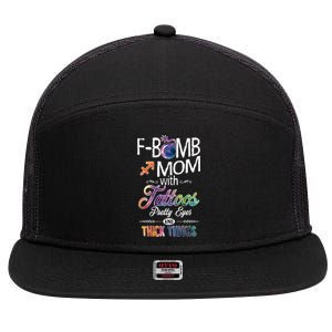 Sagittarius Sign Mom With Tattoos Pretty Eyes Thick Thighs Gift 7 Panel Mesh Trucker Snapback Hat