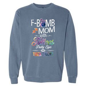 Sagittarius Sign Mom With Tattoos Pretty Eyes Thick Thighs Gift Garment-Dyed Sweatshirt