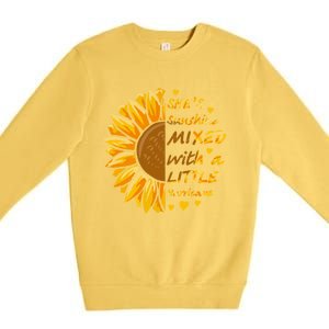 She's Sunshine Mixed With A Littles Hurricane Sunflower Cool Gift Premium Crewneck Sweatshirt