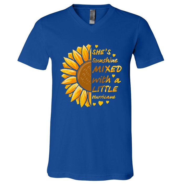 She's Sunshine Mixed With A Littles Hurricane Sunflower Cool Gift V-Neck T-Shirt