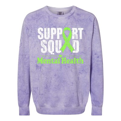 Support Squad Mental Health Awareness Lime Green Ribbon Colorblast Crewneck Sweatshirt