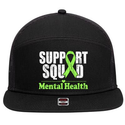 Support Squad Mental Health Awareness Lime Green Ribbon 7 Panel Mesh Trucker Snapback Hat