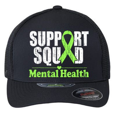 Support Squad Mental Health Awareness Lime Green Ribbon Flexfit Unipanel Trucker Cap