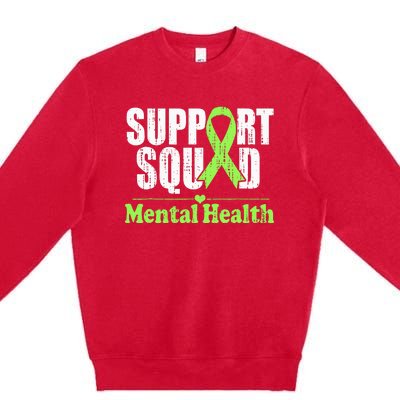 Support Squad Mental Health Awareness Lime Green Ribbon Premium Crewneck Sweatshirt