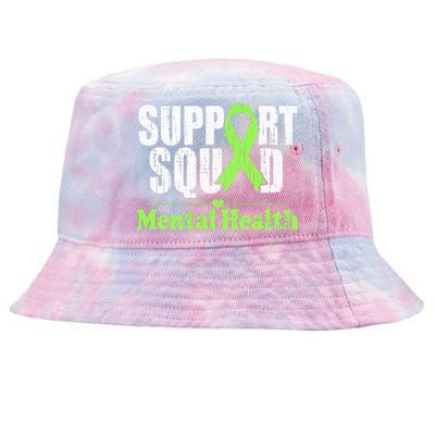 Support Squad Mental Health Awareness Lime Green Ribbon Tie-Dyed Bucket Hat