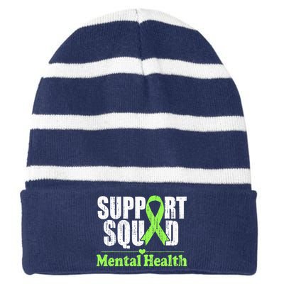 Support Squad Mental Health Awareness Lime Green Ribbon Striped Beanie with Solid Band