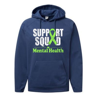 Support Squad Mental Health Awareness Lime Green Ribbon Performance Fleece Hoodie