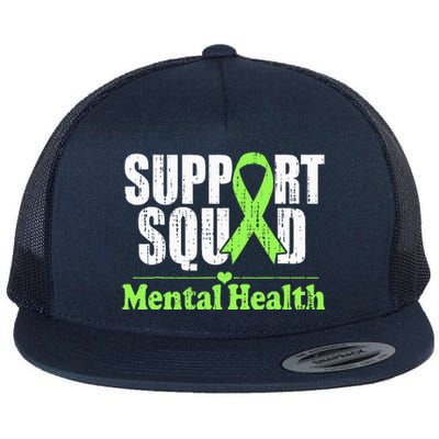 Support Squad Mental Health Awareness Lime Green Ribbon Flat Bill Trucker Hat