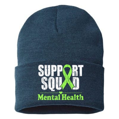 Support Squad Mental Health Awareness Lime Green Ribbon Sustainable Knit Beanie