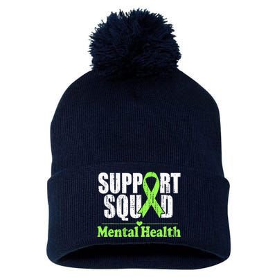 Support Squad Mental Health Awareness Lime Green Ribbon Pom Pom 12in Knit Beanie