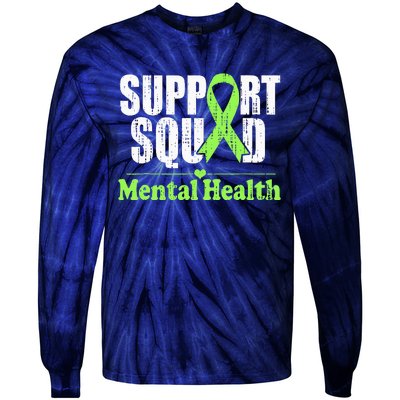 Support Squad Mental Health Awareness Lime Green Ribbon Tie-Dye Long Sleeve Shirt