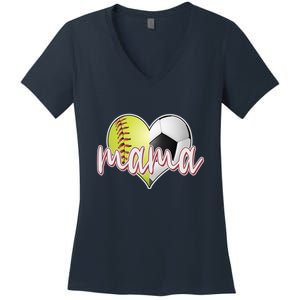 Softball Soccer Mama Sports Fan Women's V-Neck T-Shirt