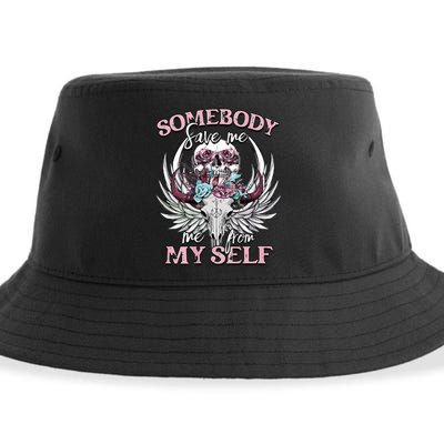 Somebody Save Me From Myself Floral Skull Sustainable Bucket Hat