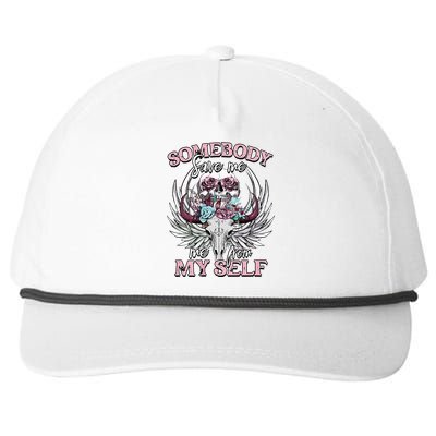 Somebody Save Me From Myself Floral Skull Snapback Five-Panel Rope Hat