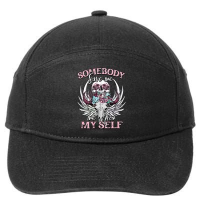 Somebody Save Me From Myself Floral Skull 7-Panel Snapback Hat