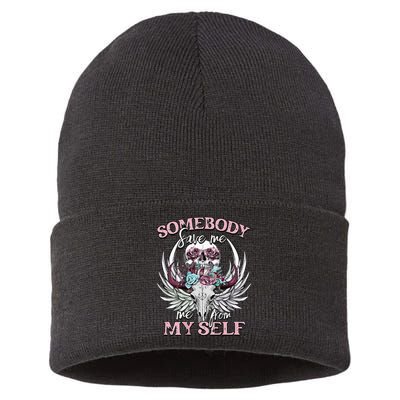 Somebody Save Me From Myself Floral Skull Sustainable Knit Beanie