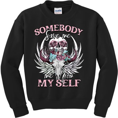 Somebody Save Me From Myself Floral Skull Kids Sweatshirt