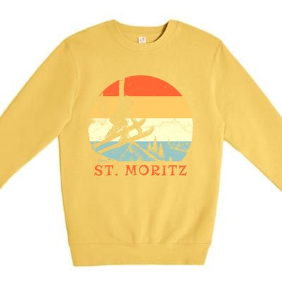 Ski St Moritz Switzerland Vintage Snow Skiing Vacation Gift Premium Crewneck Sweatshirt